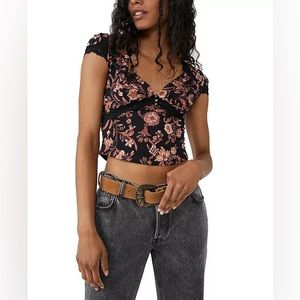 FREE PEOPLE
Women's Emery Floral-Print Lace-Trimmed Top Size Extra Small